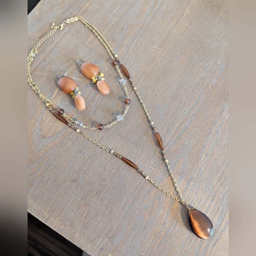Elegant Gold, Peach and Brown Jewelry Set